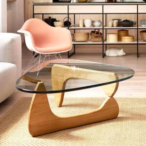 Small Coffee Table Modern Glass Coffee Table, Mid Century Coffee Table for Living Room, Mesa de Centro para Sala, Rustic Oval Coffee Table with Glass Top & Wood Base, (Walnut Brown, 31.5in)