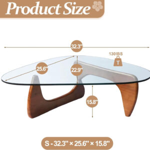 Small Coffee Table Modern Glass Coffee Table, Mid Century Coffee Table for Living Room, Mesa de Centro para Sala, Rustic Oval Coffee Table with Glass Top & Wood Base, (Walnut Brown, 31.5in)