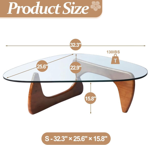 Small Coffee Table Modern Glass Coffee Table, Mid Century Coffee Table for Living Room, Mesa de Centro para Sala, Rustic Oval Coffee Table with Glass Top & Wood Base, (Walnut Brown, 31.5in)