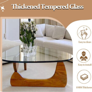 Small Coffee Table Modern Glass Coffee Table, Mid Century Coffee Table for Living Room, Mesa de Centro para Sala, Rustic Oval Coffee Table with Glass Top & Wood Base, (Walnut Brown, 31.5in)