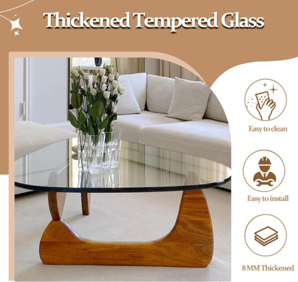 Small Coffee Table Modern Glass Coffee Table, Mid Century Coffee Table for Living Room, Mesa de Centro para Sala, Rustic Oval Coffee Table with Glass Top & Wood Base, (Walnut Brown, 31.5in)