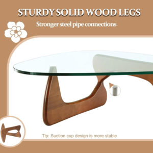 Small Coffee Table Modern Glass Coffee Table, Mid Century Coffee Table for Living Room, Mesa de Centro para Sala, Rustic Oval Coffee Table with Glass Top & Wood Base, (Walnut Brown, 31.5in)