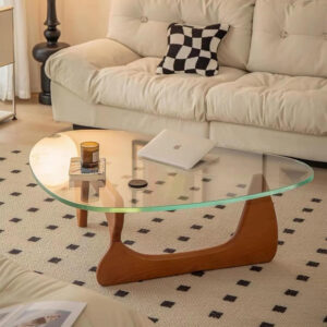 Small Coffee Table Modern Glass Coffee Table, Mid Century Coffee Table for Living Room, Mesa de Centro para Sala, Rustic Oval Coffee Table with Glass Top & Wood Base, (Walnut Brown, 31.5in)