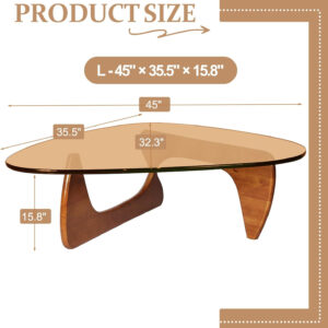 Small Coffee Table Modern Glass Coffee Table, Mid Century Coffee Table for Living Room, Mesa de Centro para Sala, Rustic Oval Coffee Table with Glass Top & Wood Base, (Walnut Brown, 31.5in)