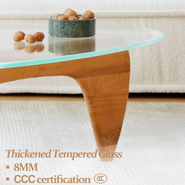 Small Coffee Table Modern Glass Coffee Table, Mid Century Coffee Table for Living Room, Mesa de Centro para Sala, Rustic Oval Coffee Table with Glass Top & Wood Base, (Walnut Brown, 31.5in)