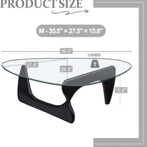 Small Coffee Table Modern Glass Coffee Table, Mid Century Coffee Table for Living Room, Mesa de Centro para Sala, Rustic Oval Coffee Table with Glass Top & Wood Base, (Walnut Brown, 31.5in)