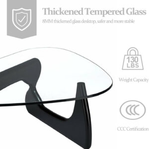 Small Coffee Table Modern Glass Coffee Table, Mid Century Coffee Table for Living Room, Mesa de Centro para Sala, Rustic Oval Coffee Table with Glass Top & Wood Base, (Walnut Brown, 31.5in)