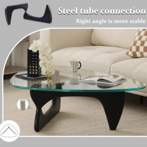 Small Coffee Table Modern Glass Coffee Table, Mid Century Coffee Table for Living Room, Mesa de Centro para Sala, Rustic Oval Coffee Table with Glass Top & Wood Base, (Walnut Brown, 31.5in)