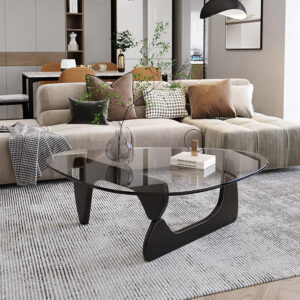 Small Coffee Table Modern Glass Coffee Table, Mid Century Coffee Table for Living Room, Mesa de Centro para Sala, Rustic Oval Coffee Table with Glass Top & Wood Base, (Walnut Brown, 31.5in)