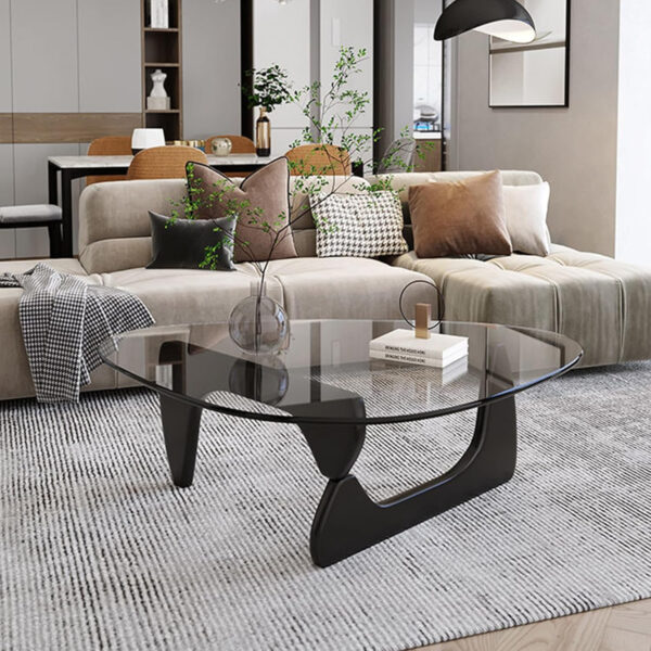 Small Coffee Table Modern Glass Coffee Table, Mid Century Coffee Table for Living Room, Mesa de Centro para Sala, Rustic Oval Coffee Table with Glass Top & Wood Base, (Walnut Brown, 31.5in)