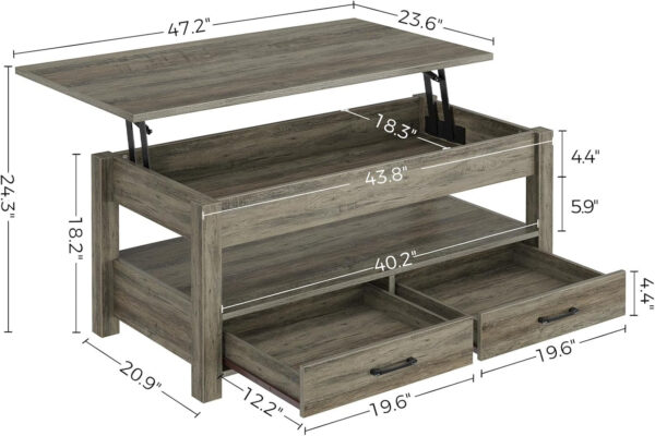 Rolanstar Coffee Table, Lift Top Coffee Table with Drawers and Hidden Compartment, Retro Central Table with Wooden Lift Tabletop, for Living Room,Espresso