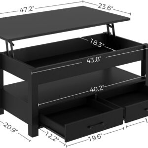 Rolanstar Coffee Table, Lift Top Coffee Table with Drawers and Hidden Compartment, Retro Central Table with Wooden Lift Tabletop, for Living Room,Espresso