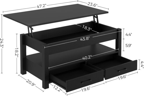 Rolanstar Coffee Table, Lift Top Coffee Table with Drawers and Hidden Compartment, Retro Central Table with Wooden Lift Tabletop, for Living Room,Espresso