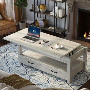 Rolanstar Coffee Table, Lift Top Coffee Table with Drawers and Hidden Compartment, Retro Central Table with Wooden Lift Tabletop, for Living Room,Espresso