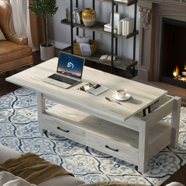 Rolanstar Coffee Table, Lift Top Coffee Table with Drawers and Hidden Compartment, Retro Central Table with Wooden Lift Tabletop, for Living Room,Espresso