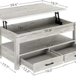 Rolanstar Coffee Table, Lift Top Coffee Table with Drawers and Hidden Compartment, Retro Central Table with Wooden Lift Tabletop, for Living Room,Espresso