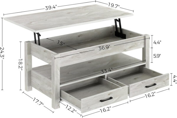 Rolanstar Coffee Table, Lift Top Coffee Table with Drawers and Hidden Compartment, Retro Central Table with Wooden Lift Tabletop, for Living Room,Espresso