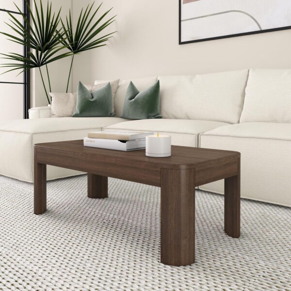 Plank+Beam Forma Coffee Table, Solid Wood 48 Inch Modern Coffee Table with Shelf, Contemporary Center Table with Storage Space, Rectangle Tea Table with Storage, Pecan