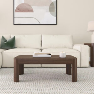 Plank+Beam Forma Coffee Table, Solid Wood 48 Inch Modern Coffee Table with Shelf, Contemporary Center Table with Storage Space, Rectangle Tea Table with Storage, Pecan