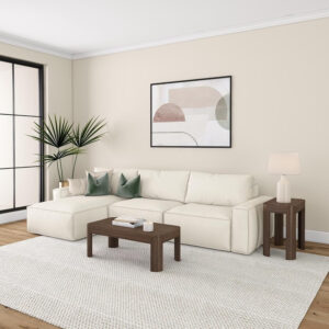 Plank+Beam Forma Coffee Table, Solid Wood 48 Inch Modern Coffee Table with Shelf, Contemporary Center Table with Storage Space, Rectangle Tea Table with Storage, Pecan