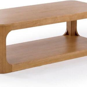 Plank+Beam Forma Coffee Table, Solid Wood 48 Inch Modern Coffee Table with Shelf, Contemporary Center Table with Storage Space, Rectangle Tea Table with Storage, Pecan