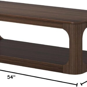 Plank+Beam Forma Coffee Table, Solid Wood 48 Inch Modern Coffee Table with Shelf, Contemporary Center Table with Storage Space, Rectangle Tea Table with Storage, Pecan