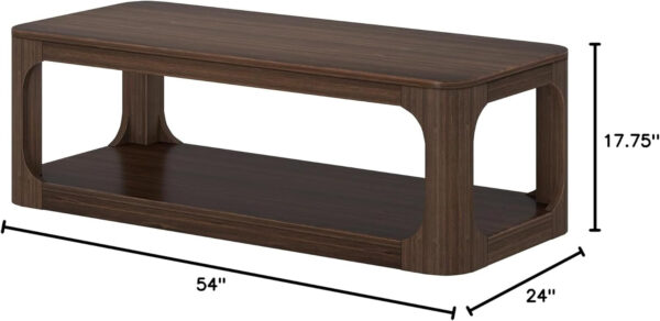 Plank+Beam Forma Coffee Table, Solid Wood 48 Inch Modern Coffee Table with Shelf, Contemporary Center Table with Storage Space, Rectangle Tea Table with Storage, Pecan