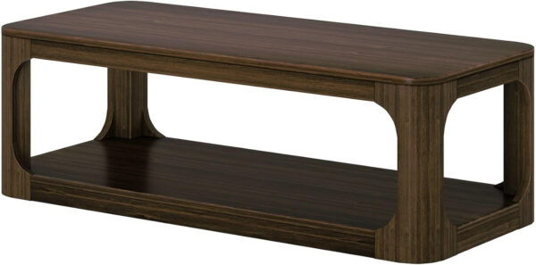 Plank+Beam Forma Coffee Table, Solid Wood 48 Inch Modern Coffee Table with Shelf, Contemporary Center Table with Storage Space, Rectangle Tea Table with Storage, Pecan