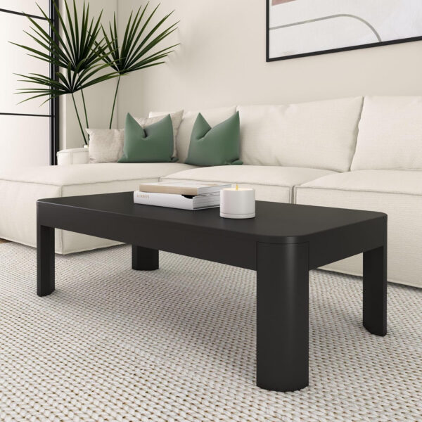 Plank+Beam Forma Coffee Table, Solid Wood 48 Inch Modern Coffee Table with Shelf, Contemporary Center Table with Storage Space, Rectangle Tea Table with Storage, Pecan