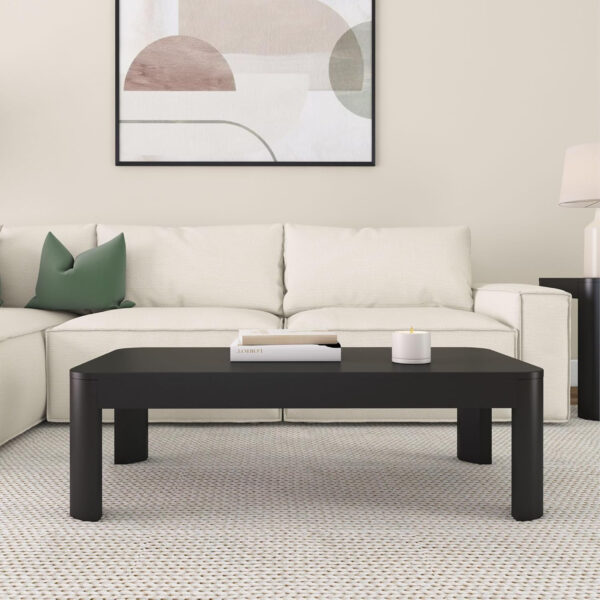 Plank+Beam Forma Coffee Table, Solid Wood 48 Inch Modern Coffee Table with Shelf, Contemporary Center Table with Storage Space, Rectangle Tea Table with Storage, Pecan