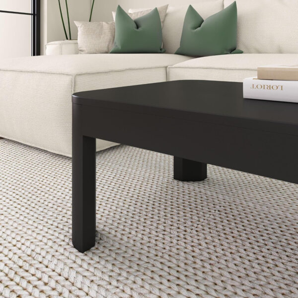 Plank+Beam Forma Coffee Table, Solid Wood 48 Inch Modern Coffee Table with Shelf, Contemporary Center Table with Storage Space, Rectangle Tea Table with Storage, Pecan