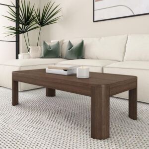 Plank+Beam Forma Coffee Table, Solid Wood 48 Inch Modern Coffee Table with Shelf, Contemporary Center Table with Storage Space, Rectangle Tea Table with Storage, Pecan