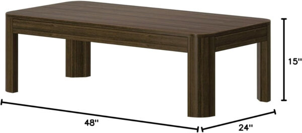 Plank+Beam Forma Coffee Table, Solid Wood 48 Inch Modern Coffee Table with Shelf, Contemporary Center Table with Storage Space, Rectangle Tea Table with Storage, Pecan