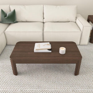 Plank+Beam Forma Coffee Table, Solid Wood 48 Inch Modern Coffee Table with Shelf, Contemporary Center Table with Storage Space, Rectangle Tea Table with Storage, Pecan