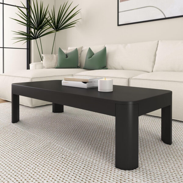 Plank+Beam Forma Coffee Table, Solid Wood 48 Inch Modern Coffee Table with Shelf, Contemporary Center Table with Storage Space, Rectangle Tea Table with Storage, Pecan