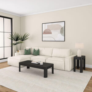 Plank+Beam Forma Coffee Table, Solid Wood 48 Inch Modern Coffee Table with Shelf, Contemporary Center Table with Storage Space, Rectangle Tea Table with Storage, Pecan