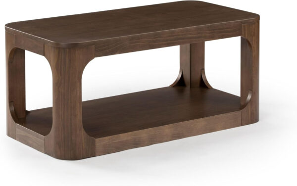 Plank+Beam Forma Coffee Table, Solid Wood 48 Inch Modern Coffee Table with Shelf, Contemporary Center Table with Storage Space, Rectangle Tea Table with Storage, Pecan