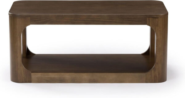 Plank+Beam Forma Coffee Table, Solid Wood 48 Inch Modern Coffee Table with Shelf, Contemporary Center Table with Storage Space, Rectangle Tea Table with Storage, Pecan