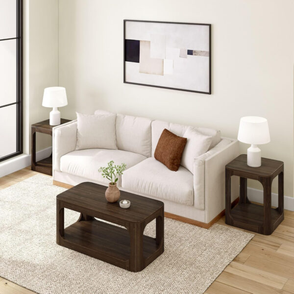 Plank+Beam Forma Coffee Table, Solid Wood 48 Inch Modern Coffee Table with Shelf, Contemporary Center Table with Storage Space, Rectangle Tea Table with Storage, Pecan