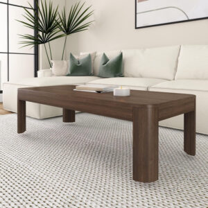 Plank+Beam Forma Coffee Table, Solid Wood 48 Inch Modern Coffee Table with Shelf, Contemporary Center Table with Storage Space, Rectangle Tea Table with Storage, Pecan