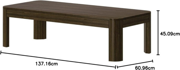 Plank+Beam Forma Coffee Table, Solid Wood 48 Inch Modern Coffee Table with Shelf, Contemporary Center Table with Storage Space, Rectangle Tea Table with Storage, Pecan