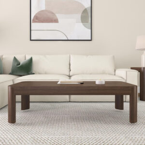 Plank+Beam Forma Coffee Table, Solid Wood 48 Inch Modern Coffee Table with Shelf, Contemporary Center Table with Storage Space, Rectangle Tea Table with Storage, Pecan