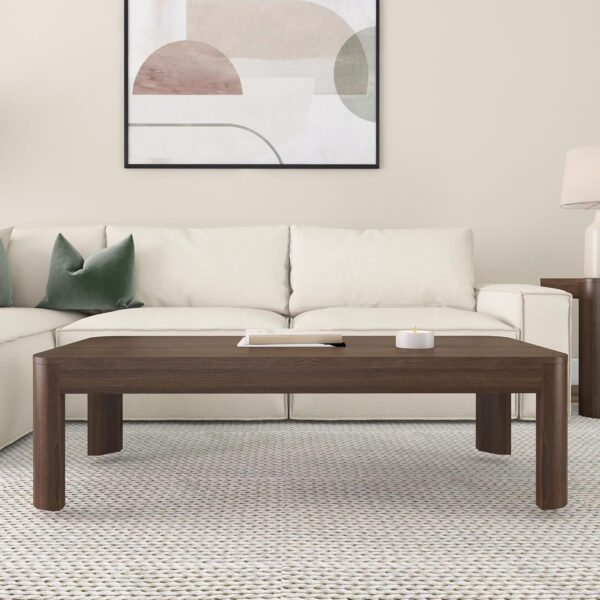 Plank+Beam Forma Coffee Table, Solid Wood 48 Inch Modern Coffee Table with Shelf, Contemporary Center Table with Storage Space, Rectangle Tea Table with Storage, Pecan