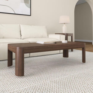 Plank+Beam Forma Coffee Table, Solid Wood 48 Inch Modern Coffee Table with Shelf, Contemporary Center Table with Storage Space, Rectangle Tea Table with Storage, Pecan