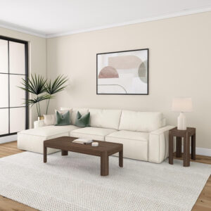 Plank+Beam Forma Coffee Table, Solid Wood 48 Inch Modern Coffee Table with Shelf, Contemporary Center Table with Storage Space, Rectangle Tea Table with Storage, Pecan