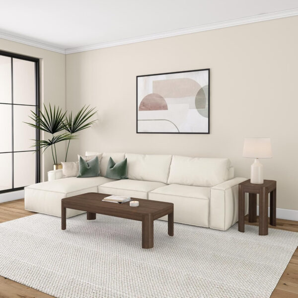 Plank+Beam Forma Coffee Table, Solid Wood 48 Inch Modern Coffee Table with Shelf, Contemporary Center Table with Storage Space, Rectangle Tea Table with Storage, Pecan