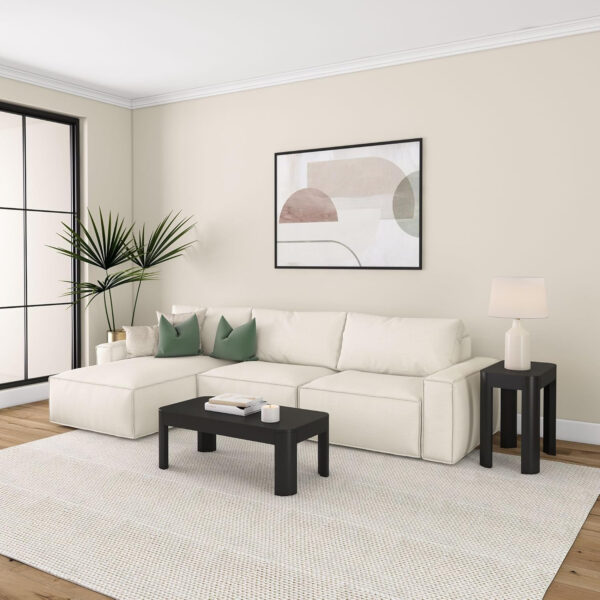 Plank+Beam Forma Coffee Table, Solid Wood 48 Inch Modern Coffee Table with Shelf, Contemporary Center Table with Storage Space, Rectangle Tea Table with Storage, Pecan