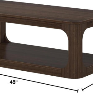 Plank+Beam Forma Coffee Table, Solid Wood 48 Inch Modern Coffee Table with Shelf, Contemporary Center Table with Storage Space, Rectangle Tea Table with Storage, Pecan