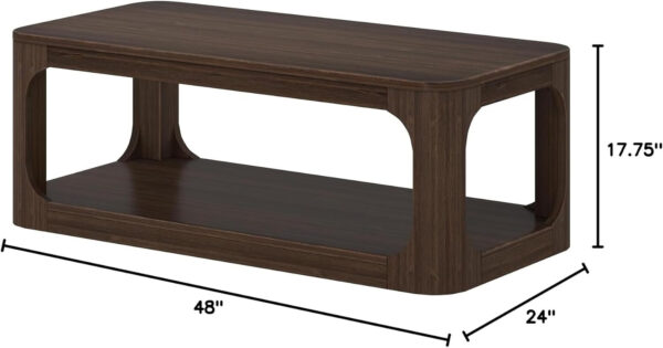 Plank+Beam Forma Coffee Table, Solid Wood 48 Inch Modern Coffee Table with Shelf, Contemporary Center Table with Storage Space, Rectangle Tea Table with Storage, Pecan