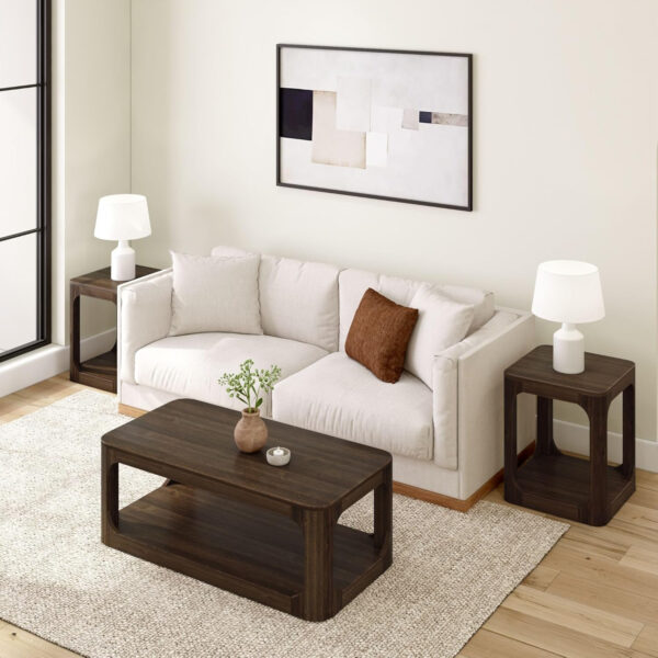 Plank+Beam Forma Coffee Table, Solid Wood 48 Inch Modern Coffee Table with Shelf, Contemporary Center Table with Storage Space, Rectangle Tea Table with Storage, Pecan